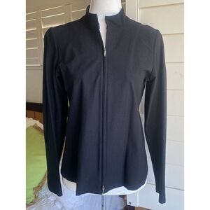 Eileen Fisher Women S Black Viscose Nylon Spandex‎ Double Zip Jacket Top Stretch